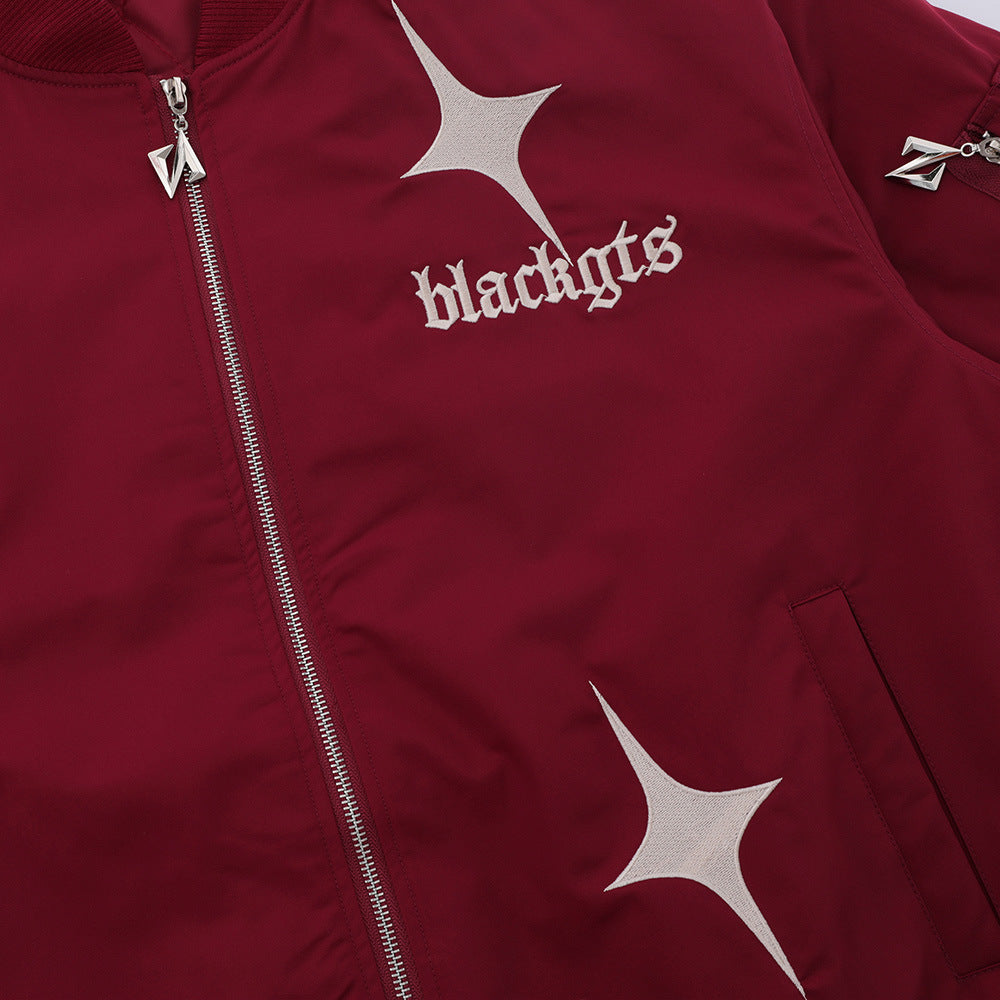 Star Letters Embroidered Stand Collar Zip Jacket For Men