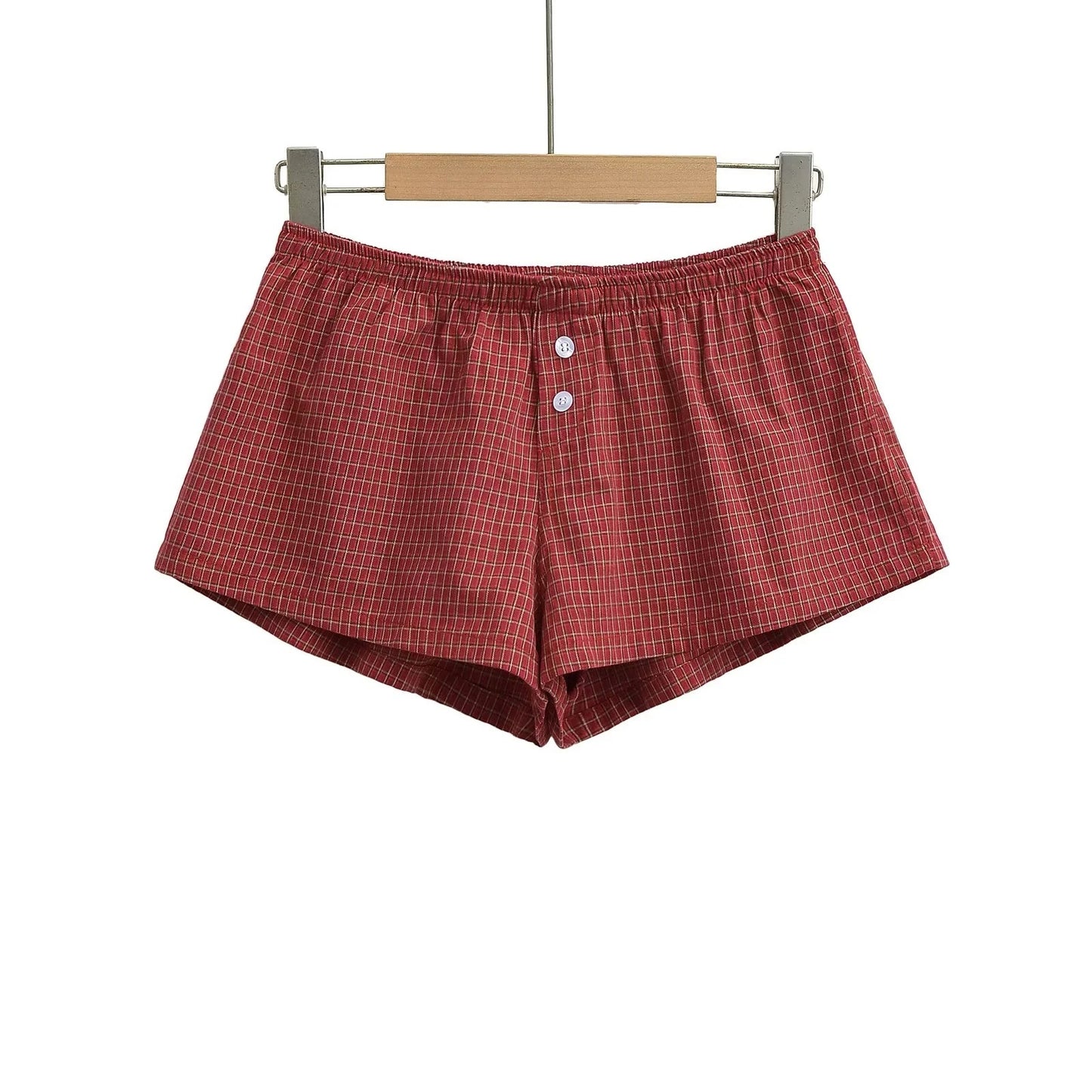 Hot Girl Loose Plaid Wide Leg Shorts Elastic Waist Button Casual Home Hot Pants