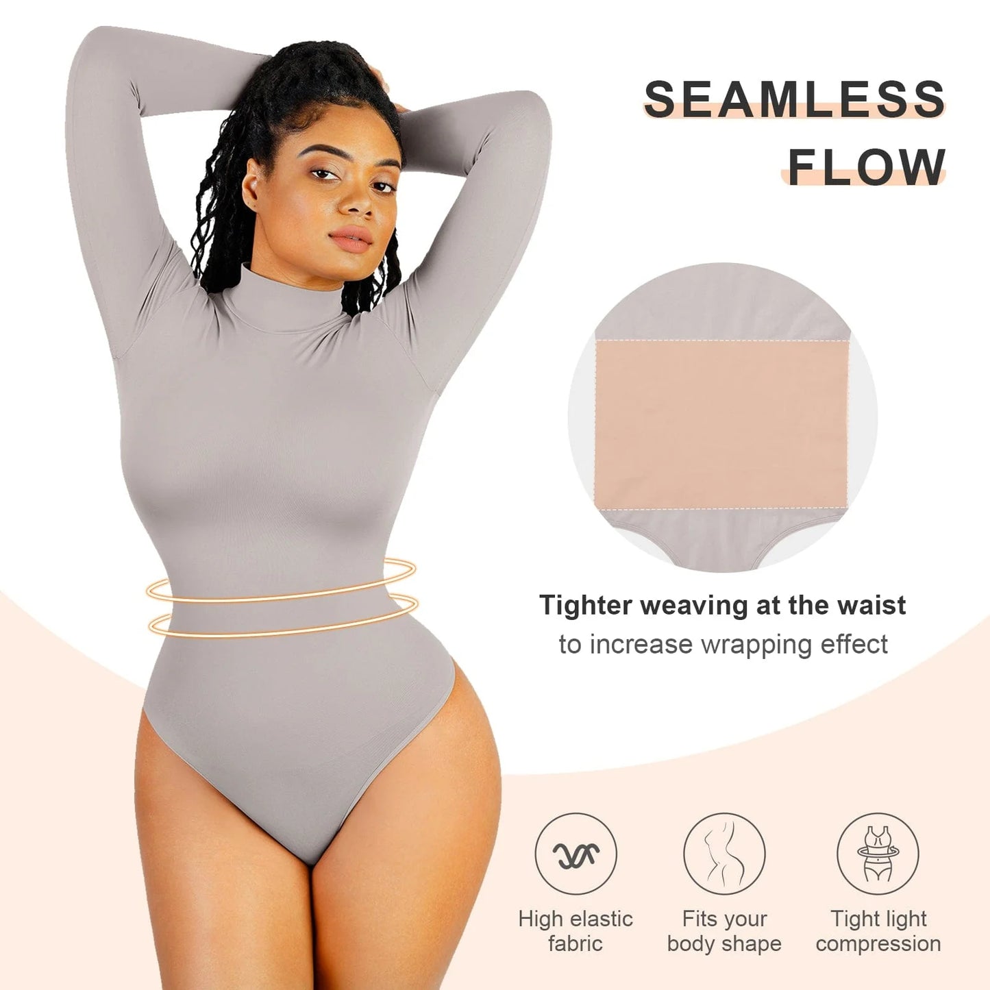 Seamless Eco-friendly Turtle Neck Long Sleeve Thong Bodysuit