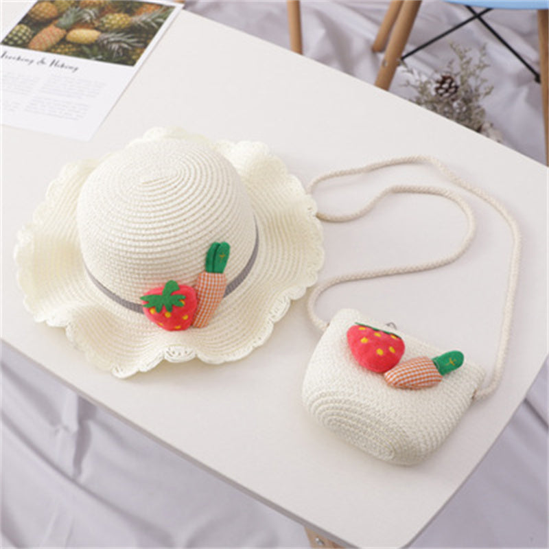 Children's Big Brim Shade Beach Straw Hat Bag