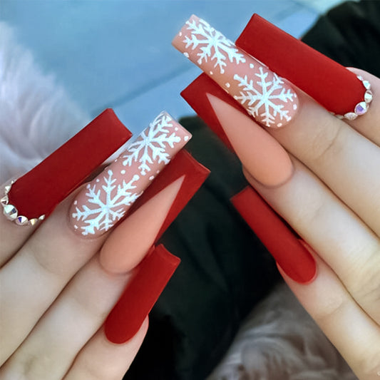 24 Pieces Christmas Black Red Bottom Big Snowflake Manicure