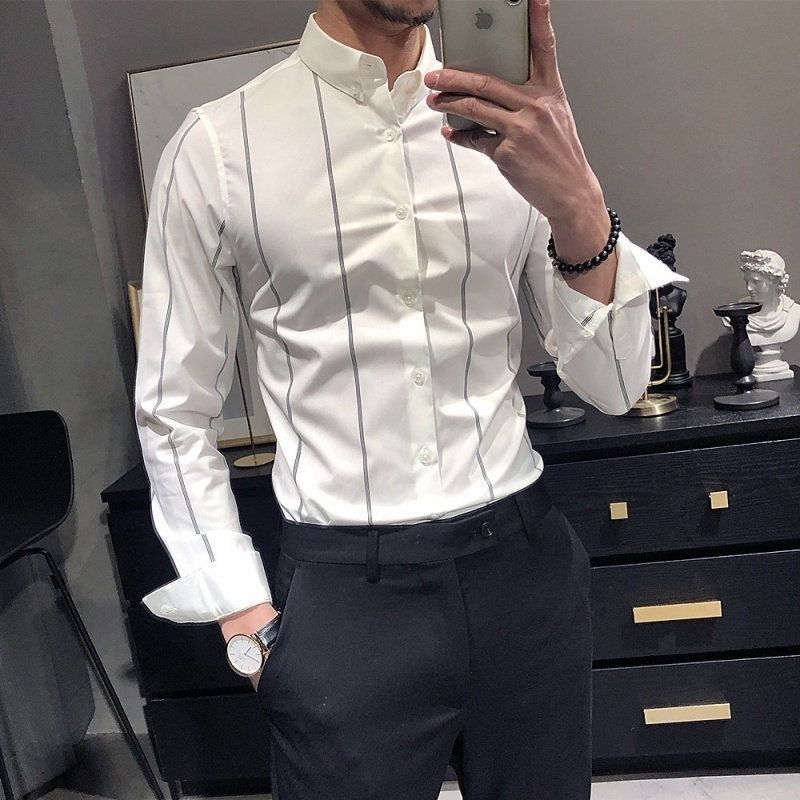 Men's Striped British-style Slim-fit Short-sleeved Shirt