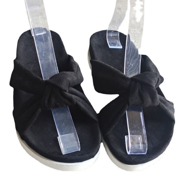 Light Foam Platform Suede Bow Casual Slippers