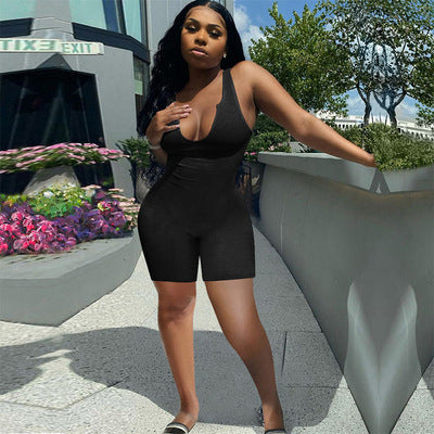 Women's American Sports Vest Knit Pit Short Jumpsuit