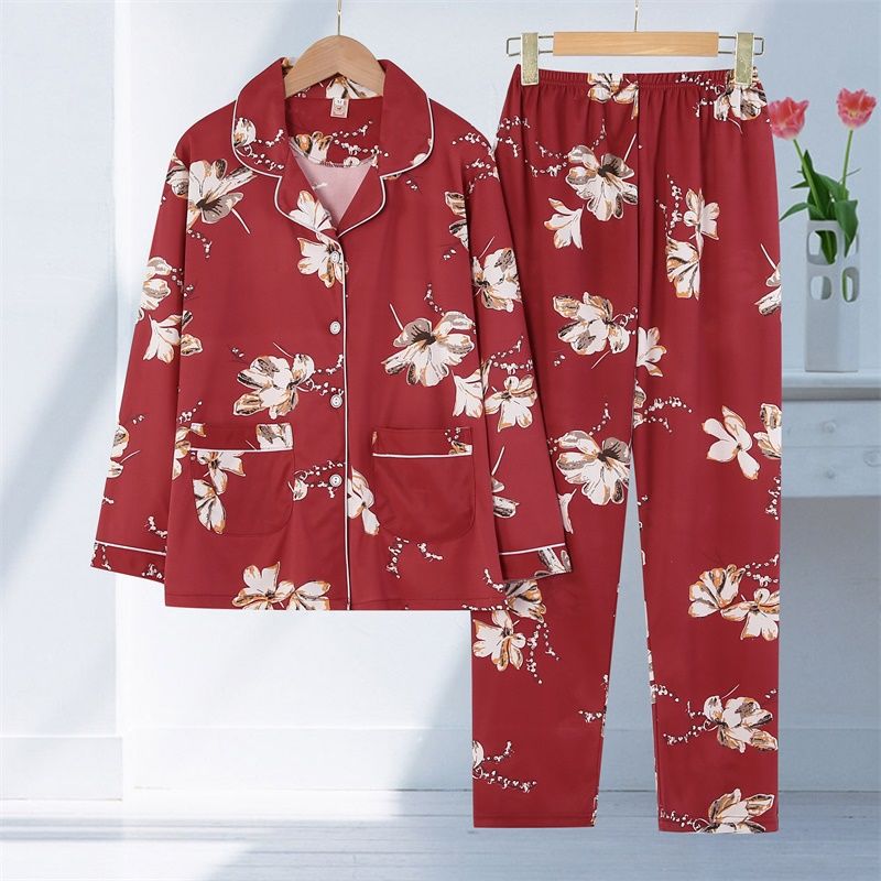 Womens Long-Sleeve Cardigan Pajama Set Thin Style