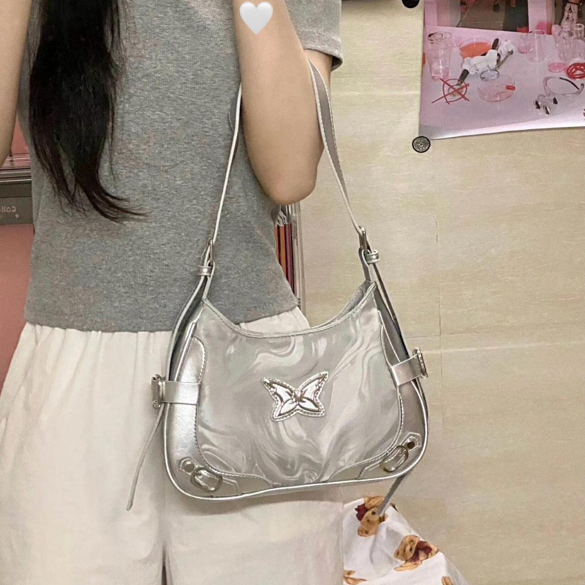 Niche Retro Butterfly Contrast Color Motorcycle Underarm Bag For Women