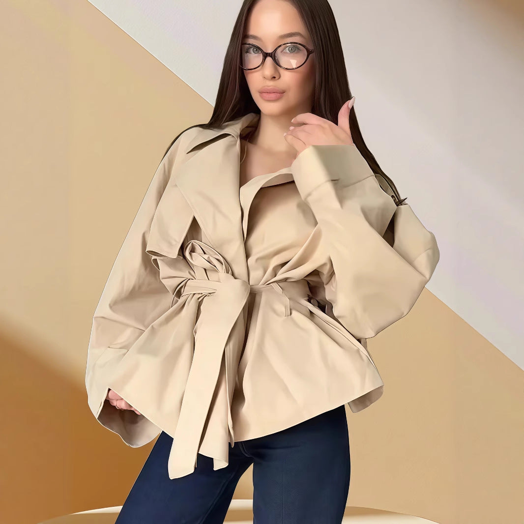 Short Coat Temperament Elegant Apricot Color Loose Large Lapel