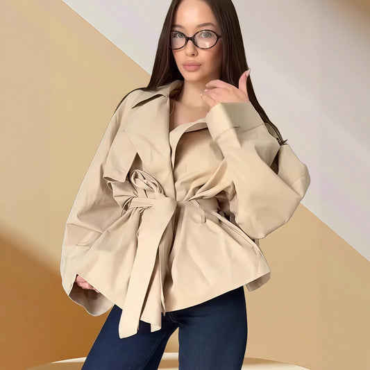 Short Coat Temperament Elegant Apricot Color Loose Large Lapel