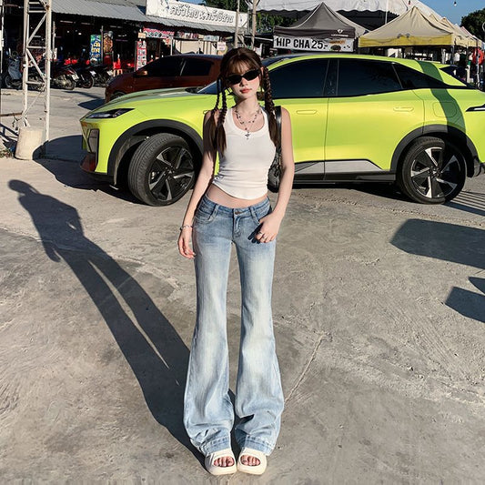 American Retro Low Waist Hot Girl Bell-bottom Pants Slim Fit Slimming Stretch All-matching Jeans