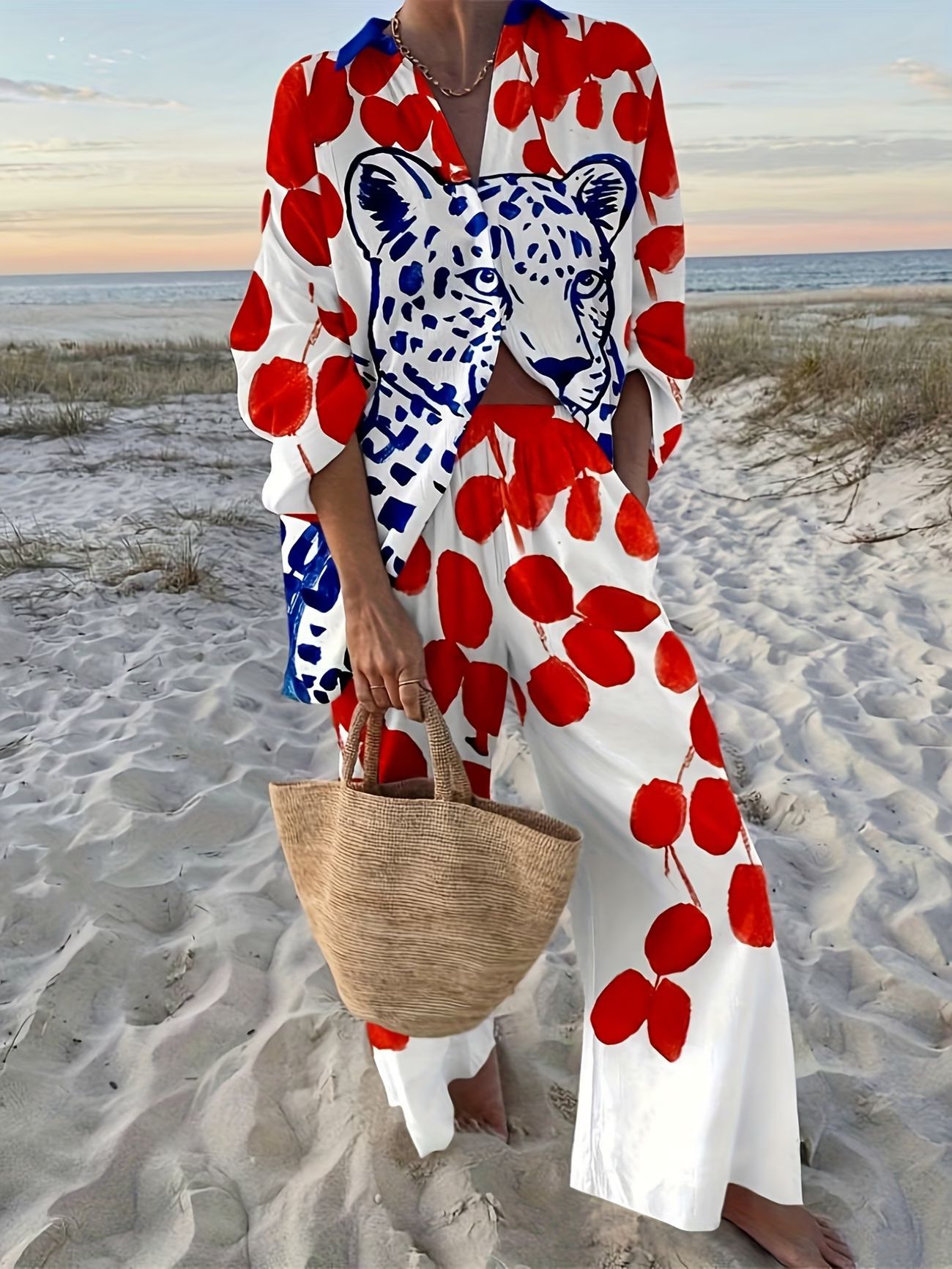 Women's Fashionable Casual 3D Digital Print Set