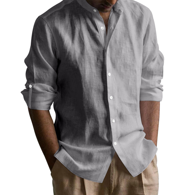 Men's Linen-cotton Long Sleeve Stand Collar Shirt