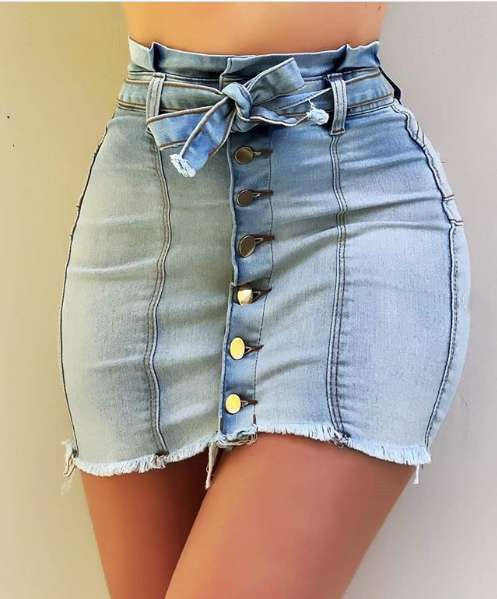 Explosive High Waisted High Stretch Lace Up Denim Skirt