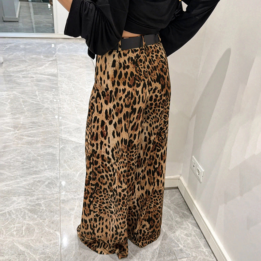Stylish Casual And Chic Leopard-print Womens Retro Straight-leg Loose Pants