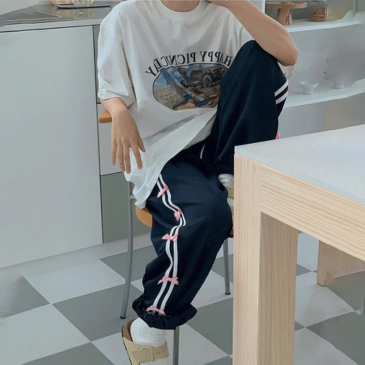 Street Fashion High Waist Straight Ankle Tied Casual Pants