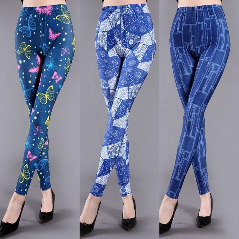 Forår Og Sommer Mælkesilke Trykte Leggings Til Kvinder