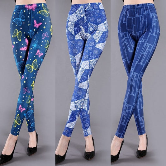 Forår Og Sommer Mælkesilke Trykte Leggings Til Kvinder