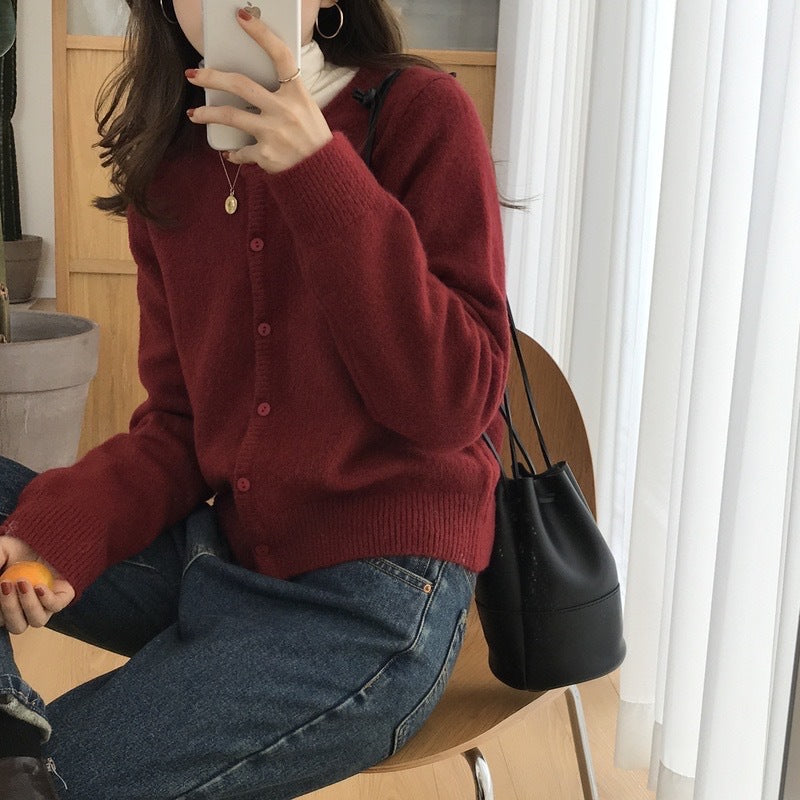 Short Round Neck Bandage Dress Base Sweater Coat Top