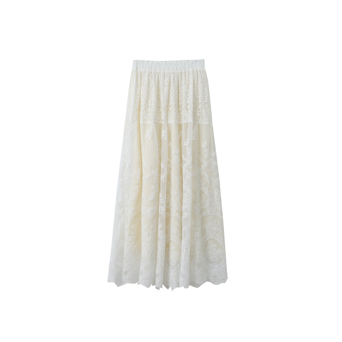 White First Love Heavy-Duty Lace Trimmed Elastic High-Waist Holiday Skirt