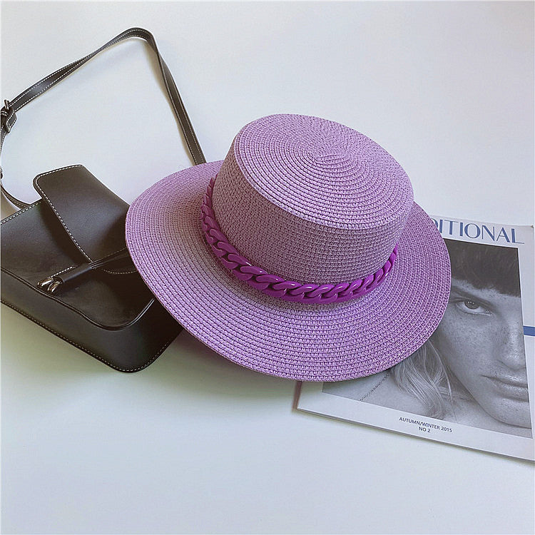 Straw Japanese Beach Sun Hat With Flat Top