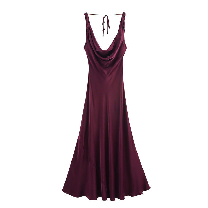 European And American-style Silk-satin Slip Dress With A Designer Aesthetic