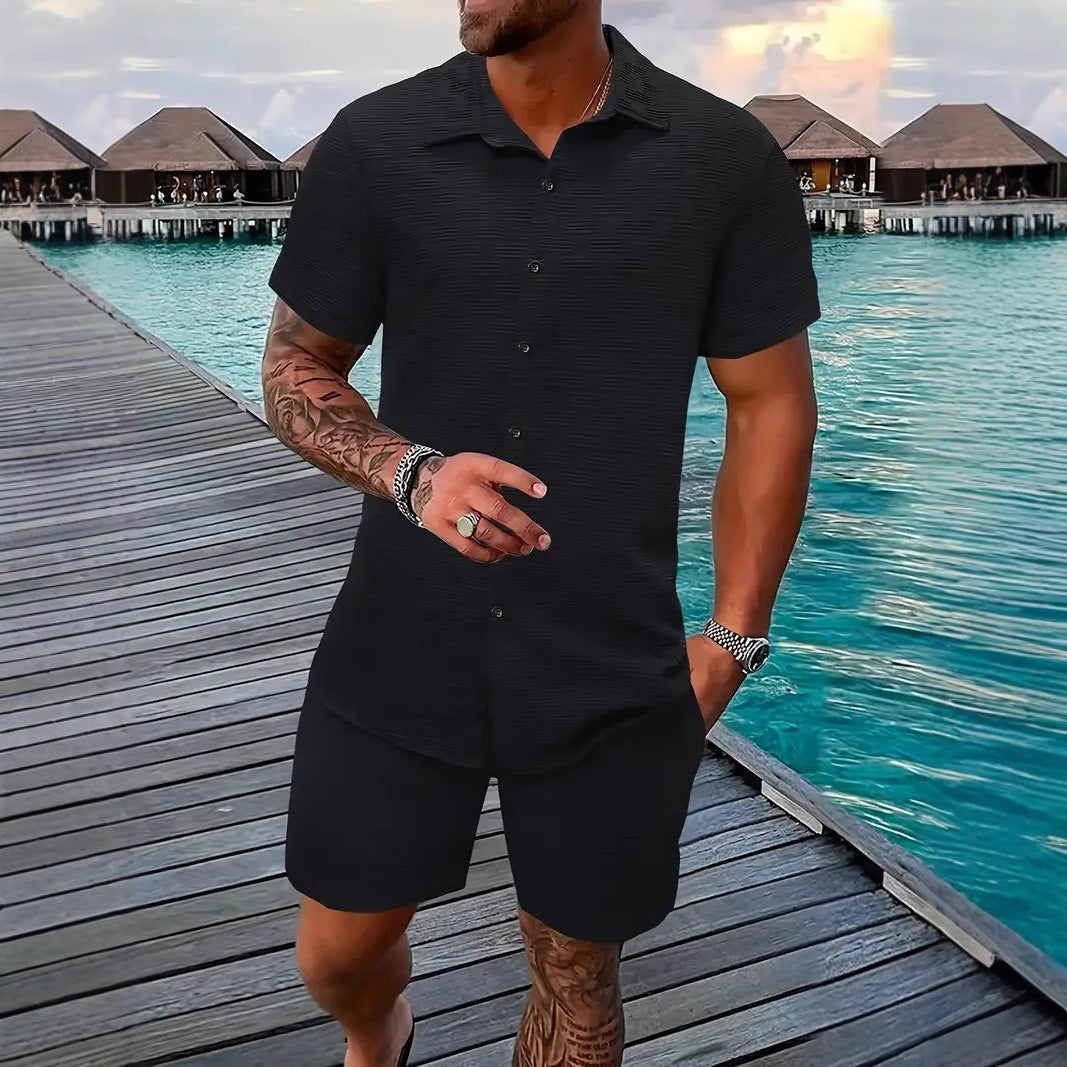 Summer Jacquard Black And White Solid Color Suit