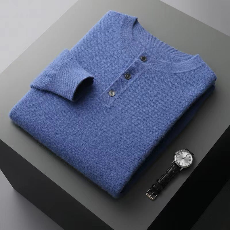 New Men's Round Neck Half Button Sweater