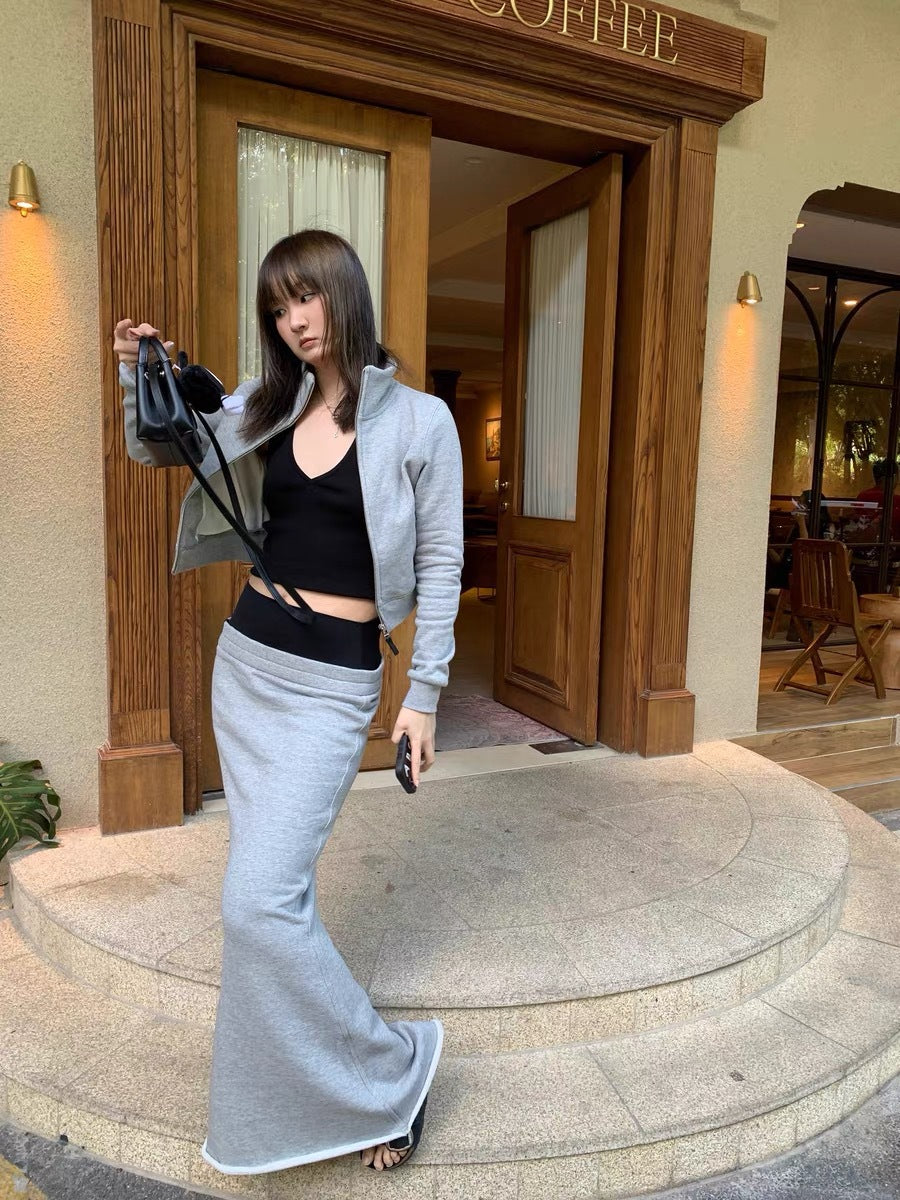 High Waist Slimming Walking Thread Double Waist Head Fleece Sweater Fishtail Long Skirt