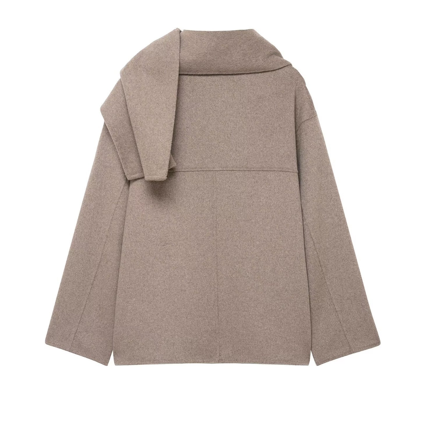Wool Solid Color Loose Fit Scarf Short Coat Jacket