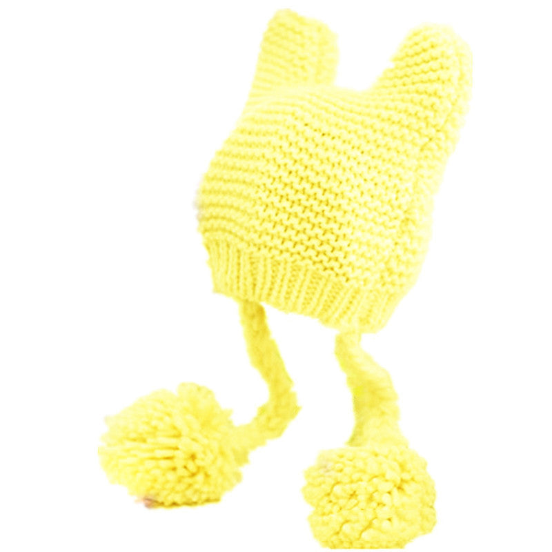 Warm Women's Hand Knitted Kawaii Cat Ears Hat