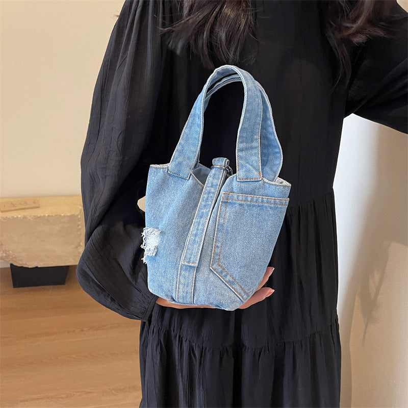 Lady's Fashion Denim Portable Bucket Bag