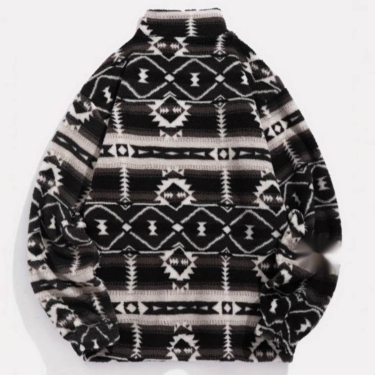 Fashionable Women's Ethnic Printed Fleece Sweater