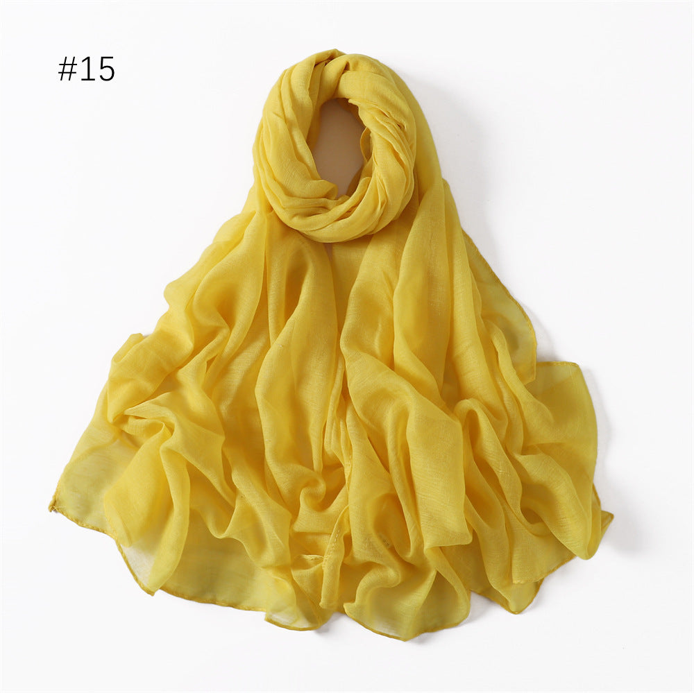 Classic Women's Pure Color Tulle Cotton And Linen Breathable Thin Scarf Silk