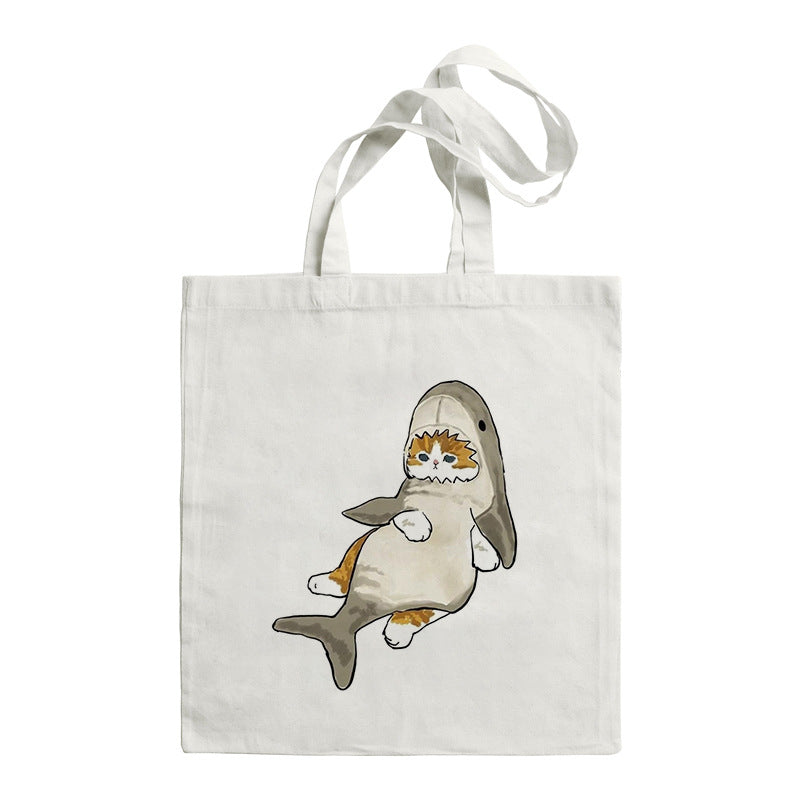 Shark Cat Printed Canvas Bag Shoulder