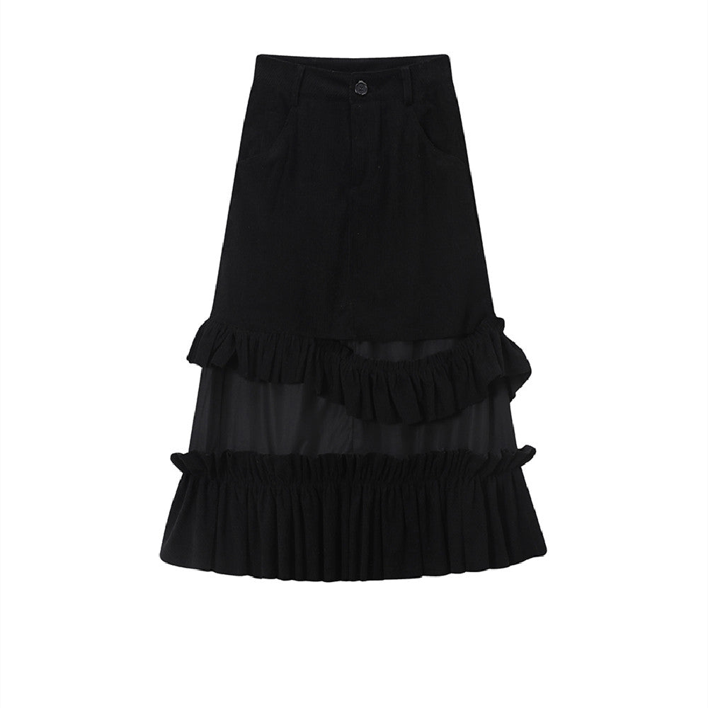 Corduroy A-line Mid-length Cake Skirt