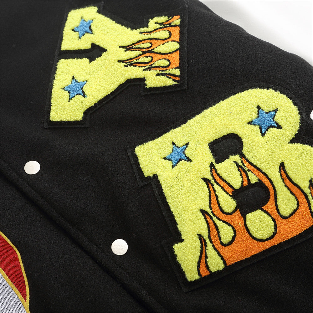 Towel Embroidery Flame Letter Thick Baseball Uniform Coat