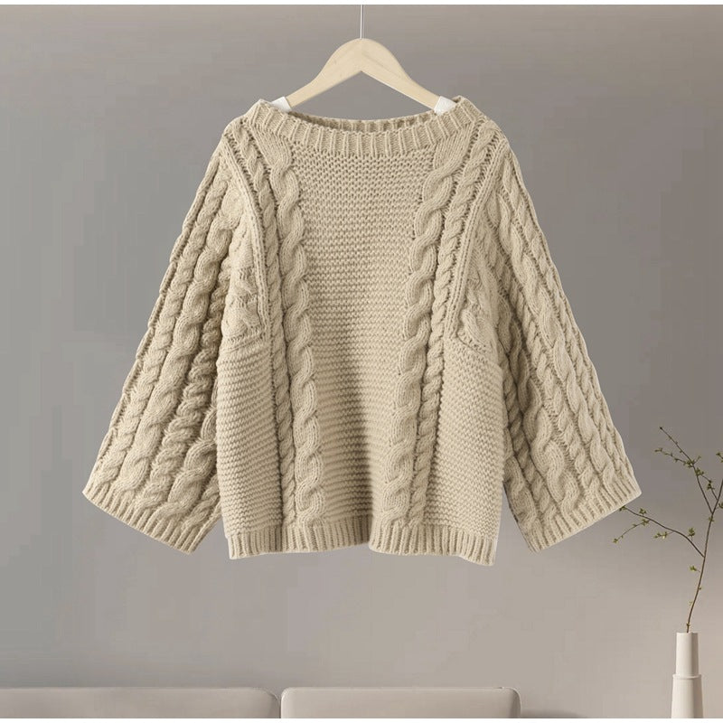 Round Neck Pullover Long Sleeve Knitted Sweater