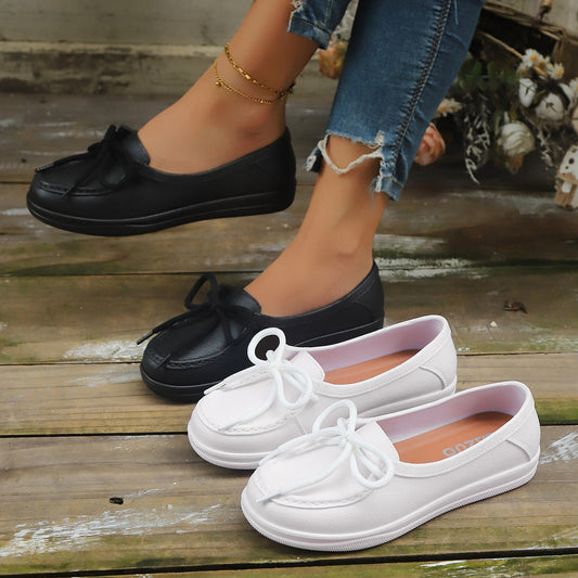 Genuine Leather Soft-Soled Slip-On Loafers Flat Shoes For Middle-Aged And Elderly Women