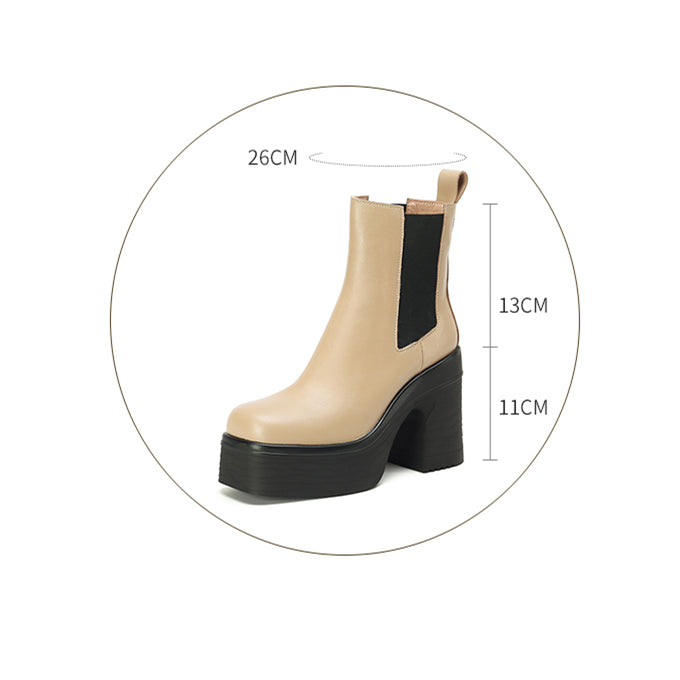 Women's Square Toe Chunky Heel Platform Ankle Boots