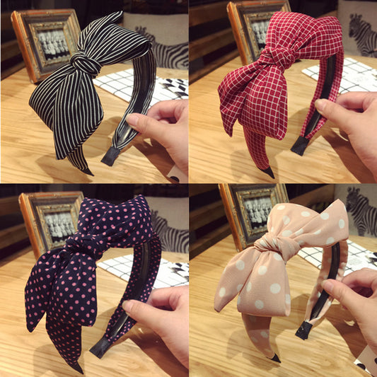 All-match Fabric Plaid Big Bow With Teeth Headband