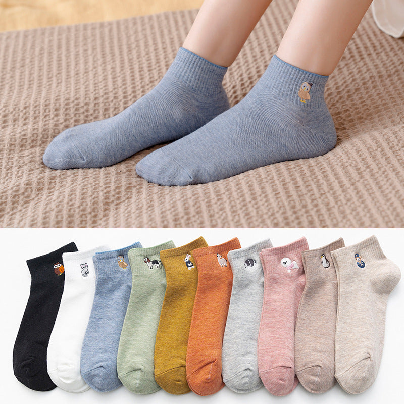 Socks Shallow Mouth Cartoon Embroidery Cute Japanese