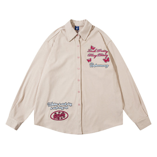 Design Embroidered Letter Butterfly Loose Cool Shirt