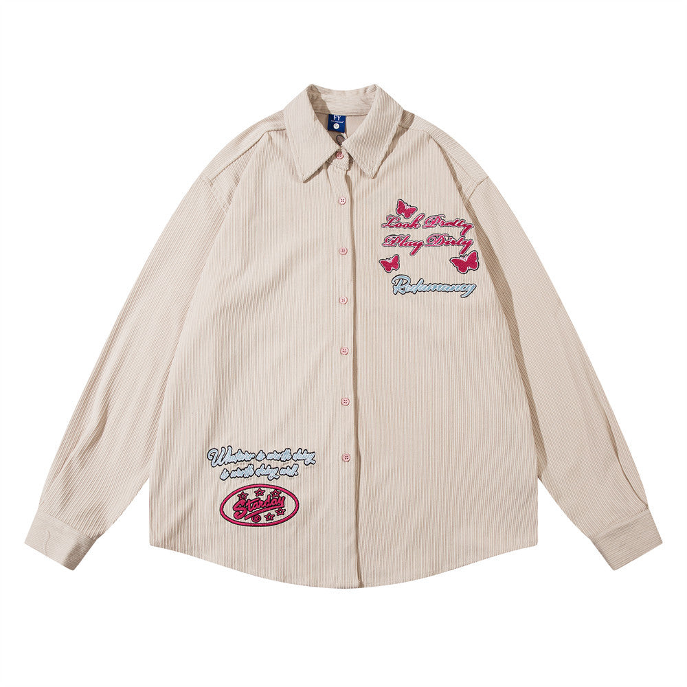 Design Embroidered Letter Butterfly Loose Cool Shirt
