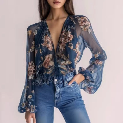 Womens Beach Bikini Sun-Protective Chiffon Printed Cardigan