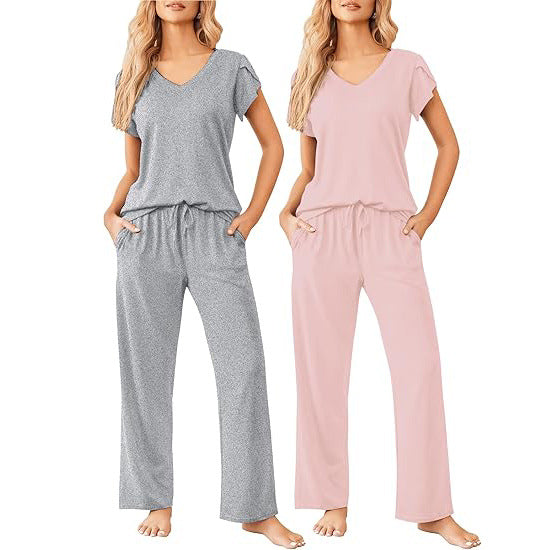 Women's Home Wear Short-Sleeve Long-Pants Printed Set