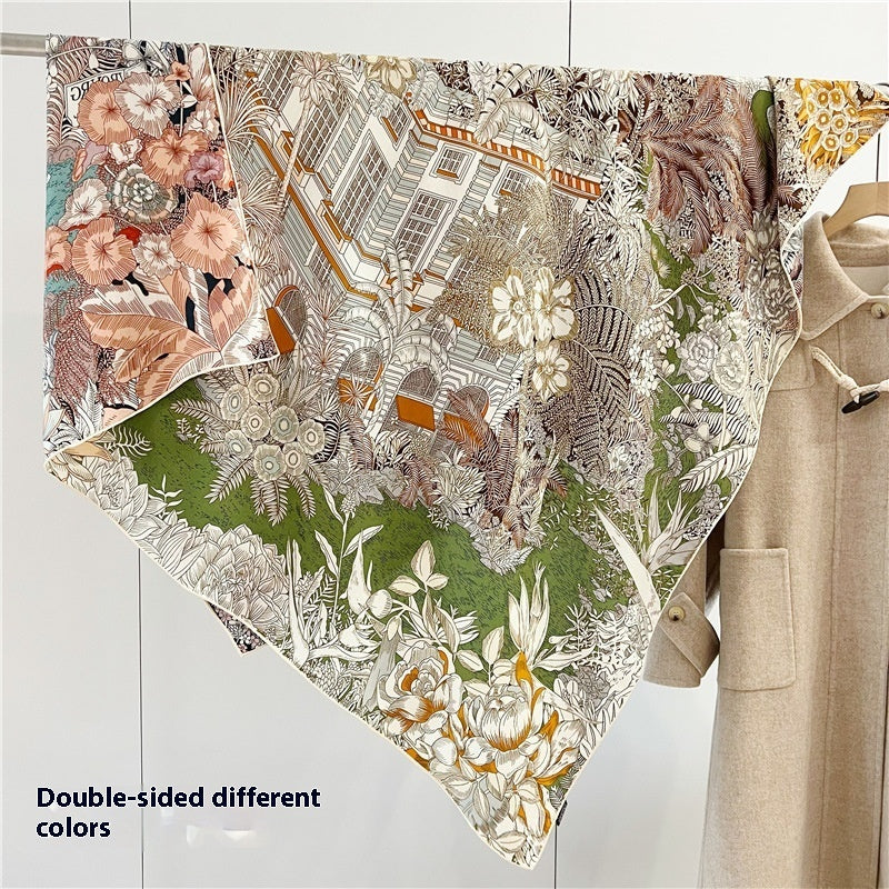 Tropical Rainforest FINSBURY Double-sided Different Color Silk Wool Large Kerchief