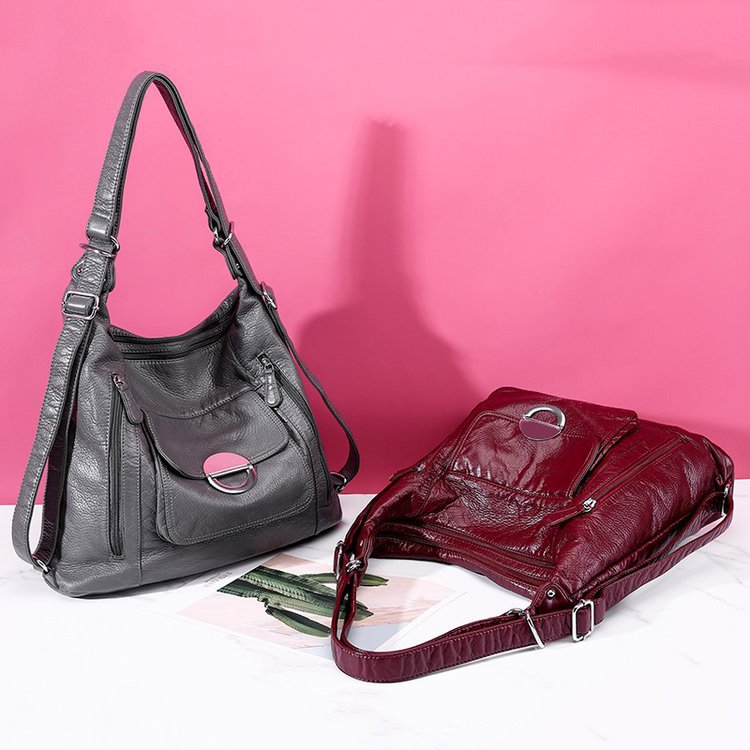 Women's Fashion Soft Leather Three-purpose Backpack