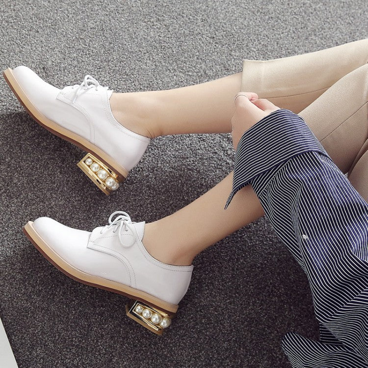 Spring And Autumn Shiny Round Toe Small Leather Shoes Mid-heel Platform