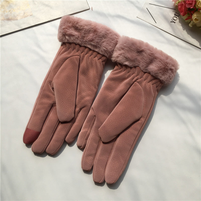Efterår og vinter ridehandsker til kvinder, koreansk stil, alfabet, tegneserie, varme, dobbeltlags fleeceforede