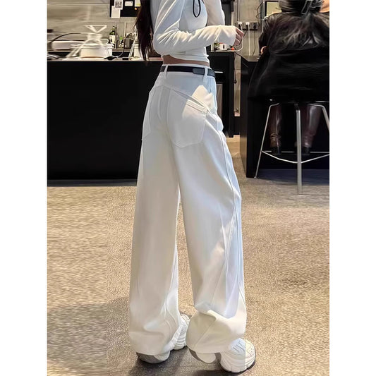 Springautumn New Style White Straight-leg Jeans For Plus-size Women