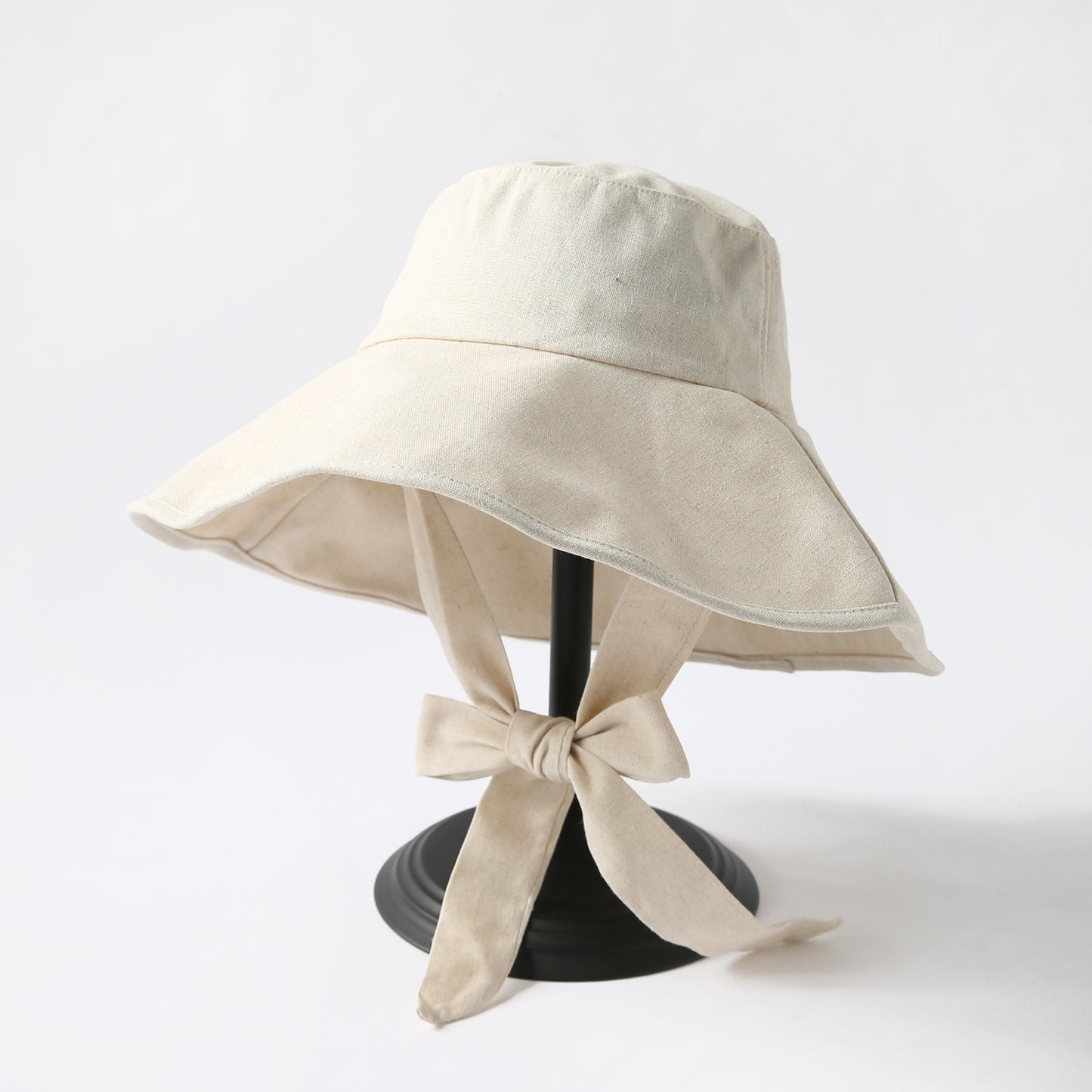 Solid Color Foldable Big Brim Lace-up Hat